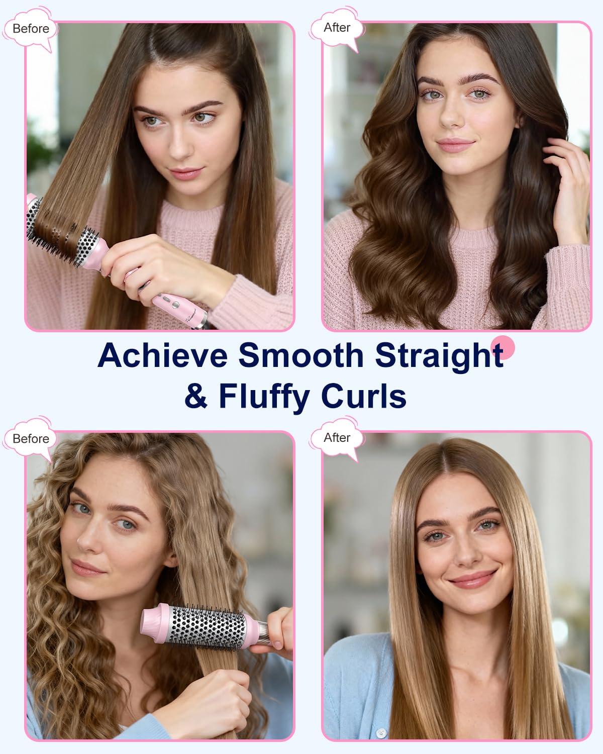 Thermal Brush Curling Brush - Heated Round Brush 1.5 Inch Detachable Head with 2 Hair Clips & 2 Conversion Plug