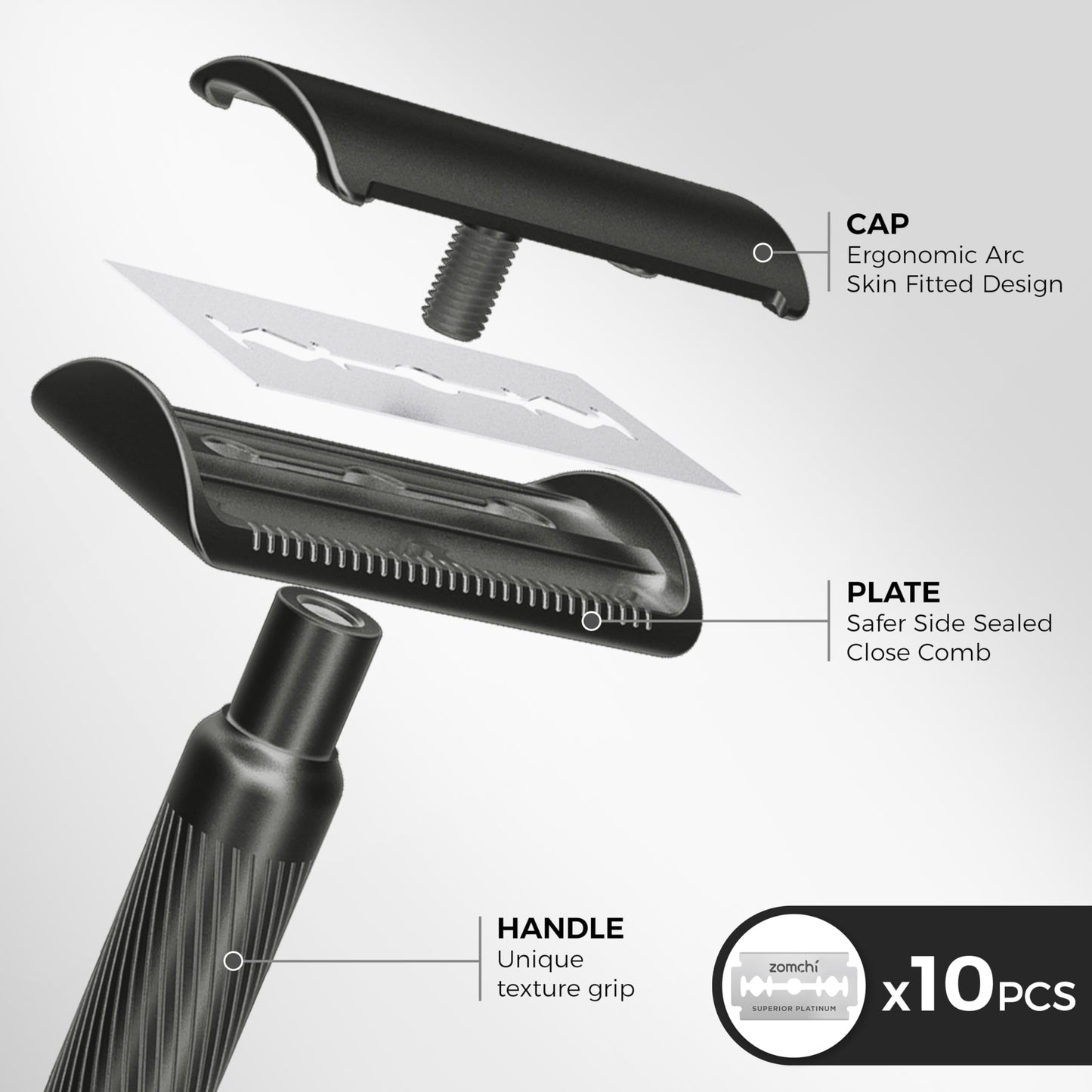 Double Edge Safety Razor with Stand, Version 2.0 Includes 10 Blades