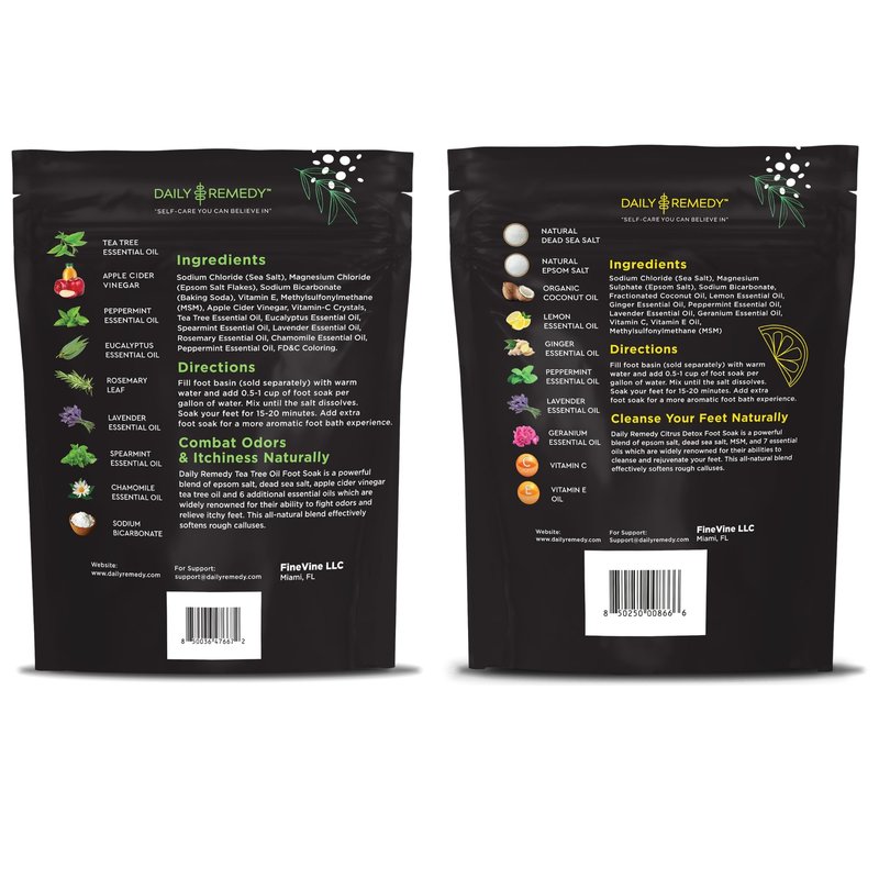 DAILY REMEDY EXTRA STRENGTH Tea Tree Oil & Citrus Detox Foot Soak Set - Made in USA - Soothes Sore Tired Feet, Athletes Foot, Stubborn Foot Odor, Softens Calluses & Refreshes & Detoxifies - Pack of 2