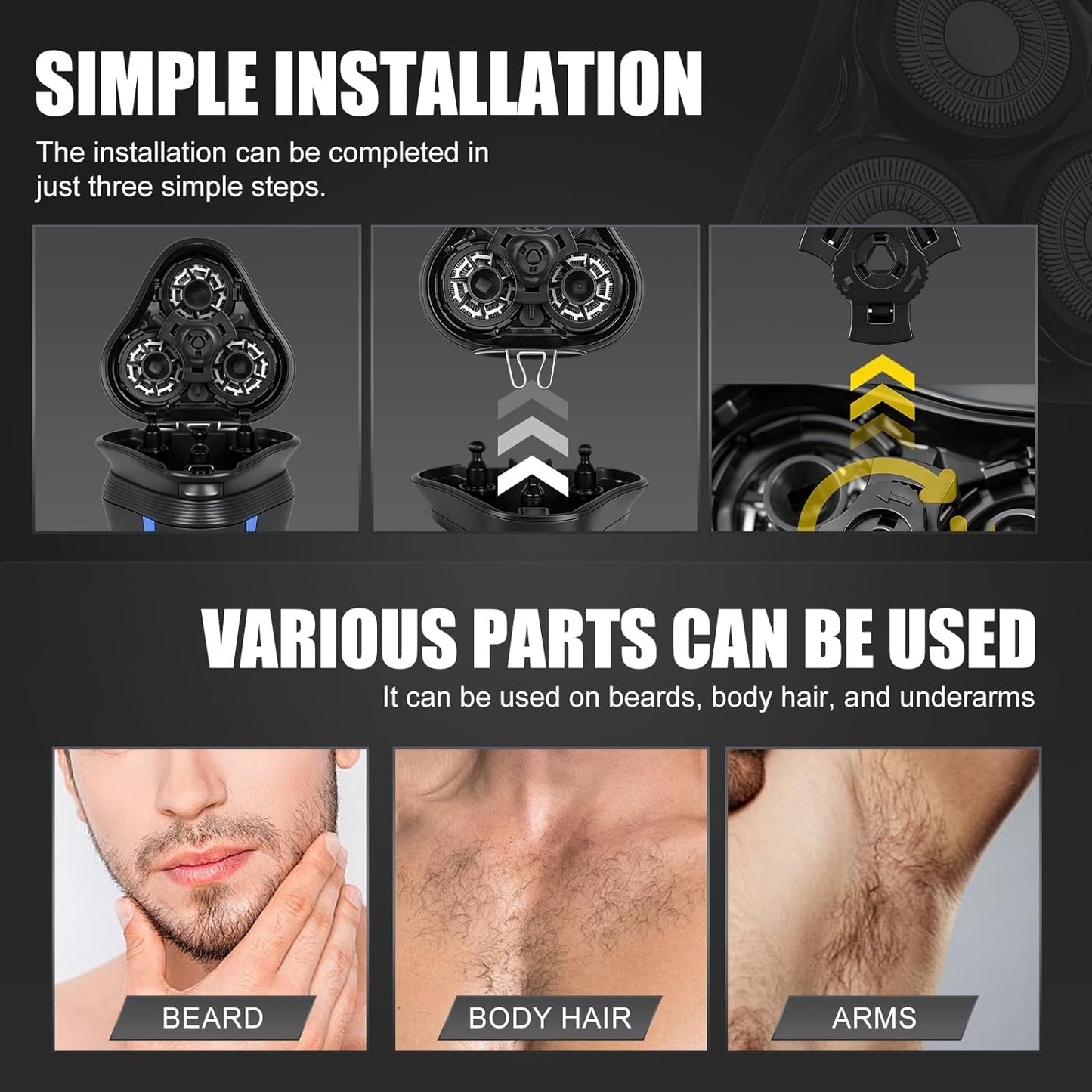 Universal Rotary Replacement Shaver Head - 2-Pack Compatible with Remington R3-R8 | Black Foils/Blades