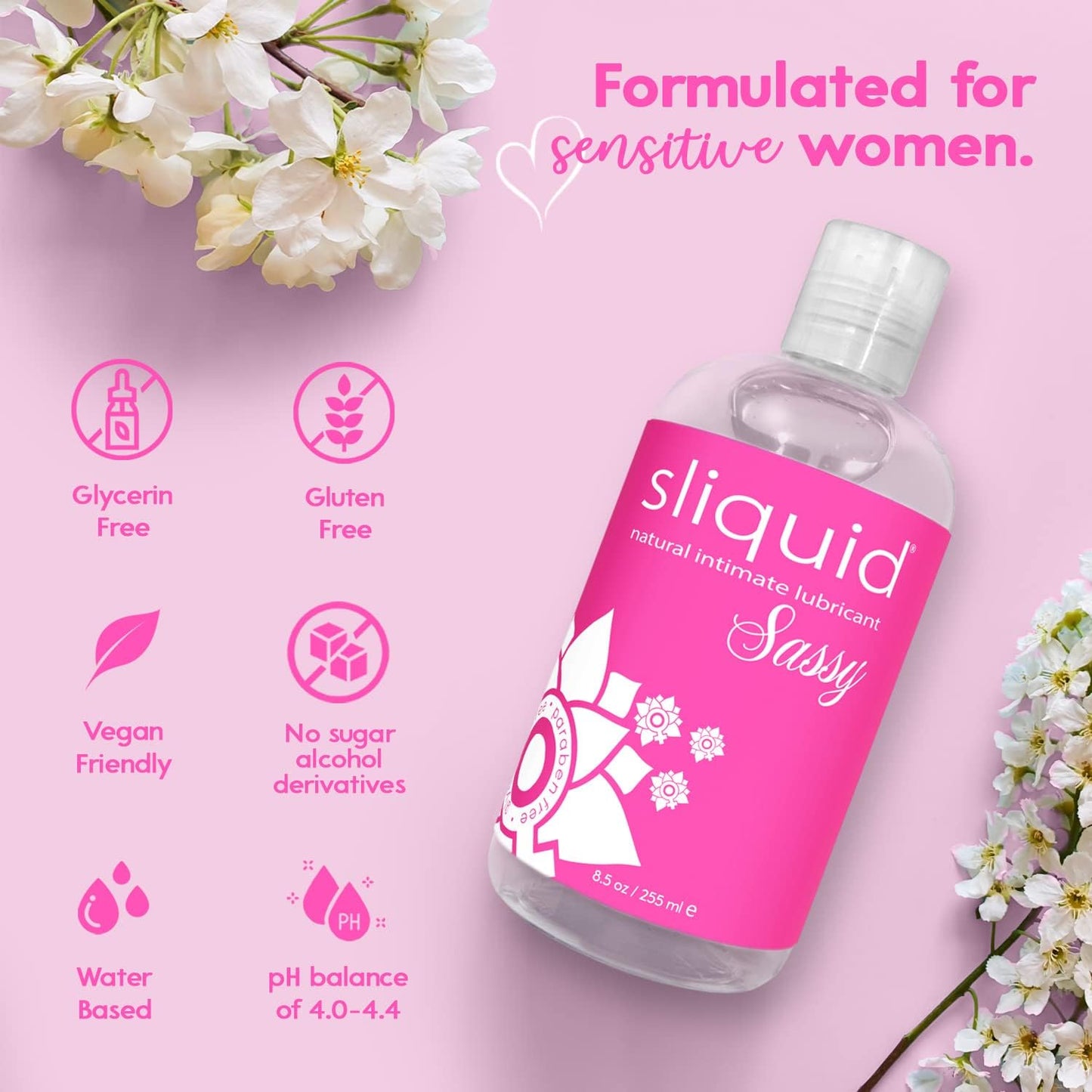 Sliquid Sassy Water-Based Lube - Thick, Long-Lasting Gel, Natural Lube for Women/Men/Couples, Unscented, 8.5 Fl Oz (2 Pack)