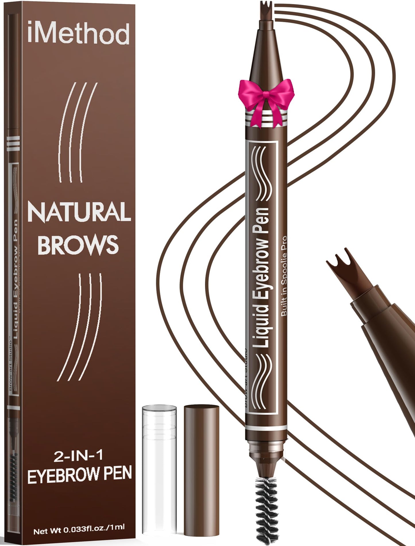 iMethod Microblading Eyebrow Pen - Eyebrow Pencil 2-in-1 Dual-Ended Eye Brow Pencils for Women with 3-Fork-Tip and Spoolie Brush Create Natural Hair-Like Defined Brows, Last All-Day, Dark Brown