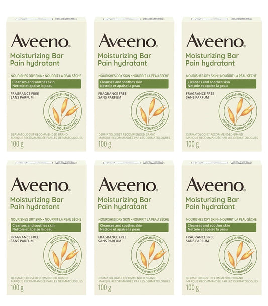 Aveeno Gentle Moisturizing Bar Facial Cleanser with Nourishing Oat for Dry Skin, Fragrance-free, Dye-Free, & Soap-Free, 3.5 oz (Pack of 6)
