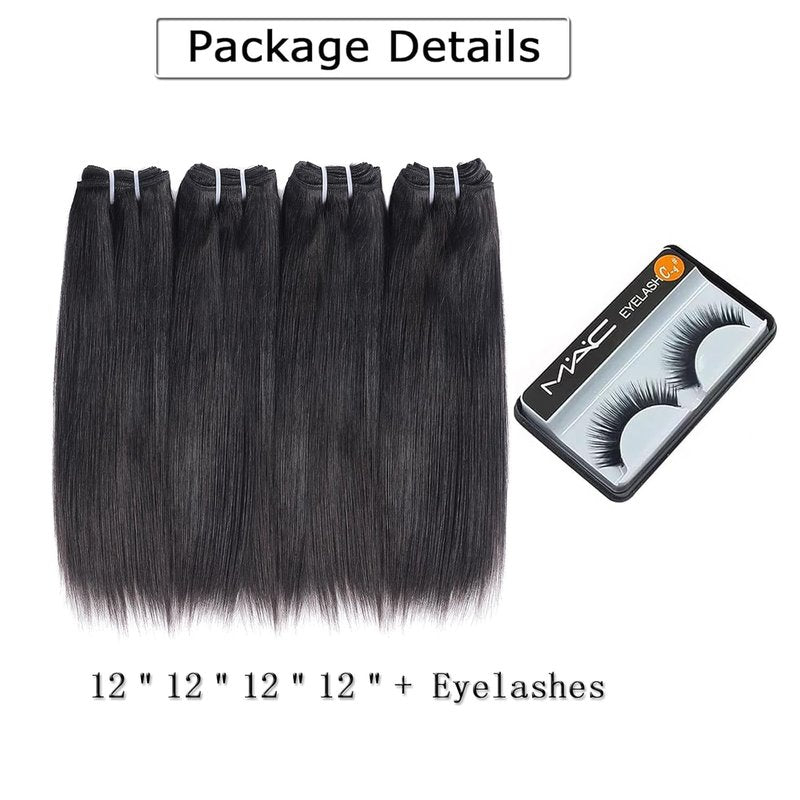 12A Brazilian Virgin Human Hair Bundles - Natural Color, 100% Unprocessed | 12 Inch, Straight, 4 Pack