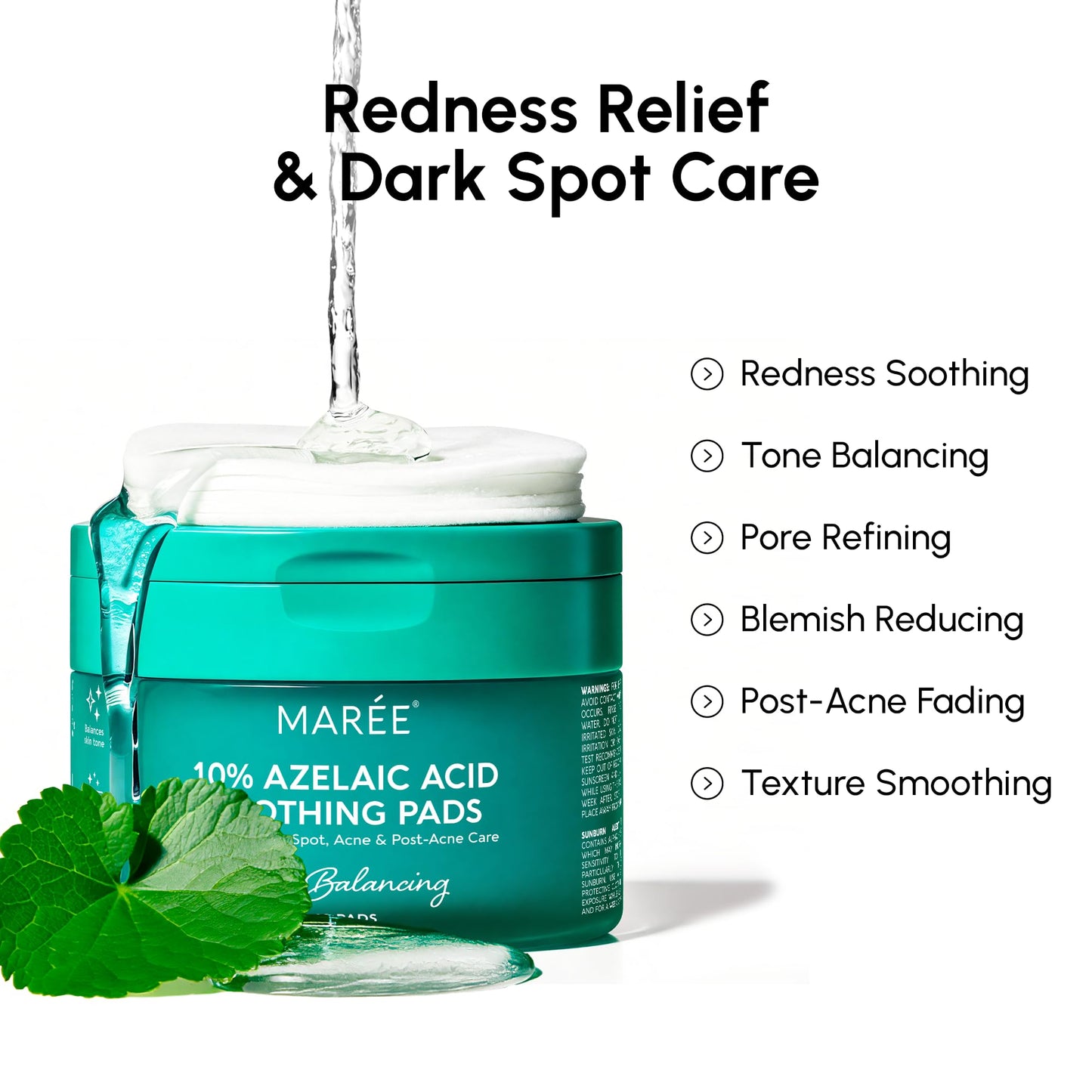 MAREE Azelaic Acid Acne Clearing Pads – Exfoliating Pads with Glycolic & Hyaluronic Acid for Face – 10% Azalecic Acid & Centella Redness Soothing Pad – Zero Pore Facial Toner Pad – Acido Azelaico