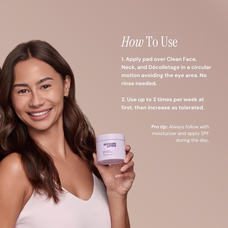 Skincare Junkie Pore Therapy Daily Toner Pads, Exfoliates Pore-Clogging Dead Skin Cells, Fragrance-Free, for Normal to Oily Skin, 50 Pads