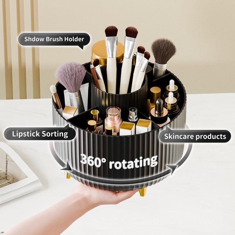 fanado Bling 360° Rotate Makeup Brush Holder Organizer, Makeup Organizers Countertop, Makeup organization and Skincare Storage for Vanity, Gift for Women Girls (Bling dz-White)