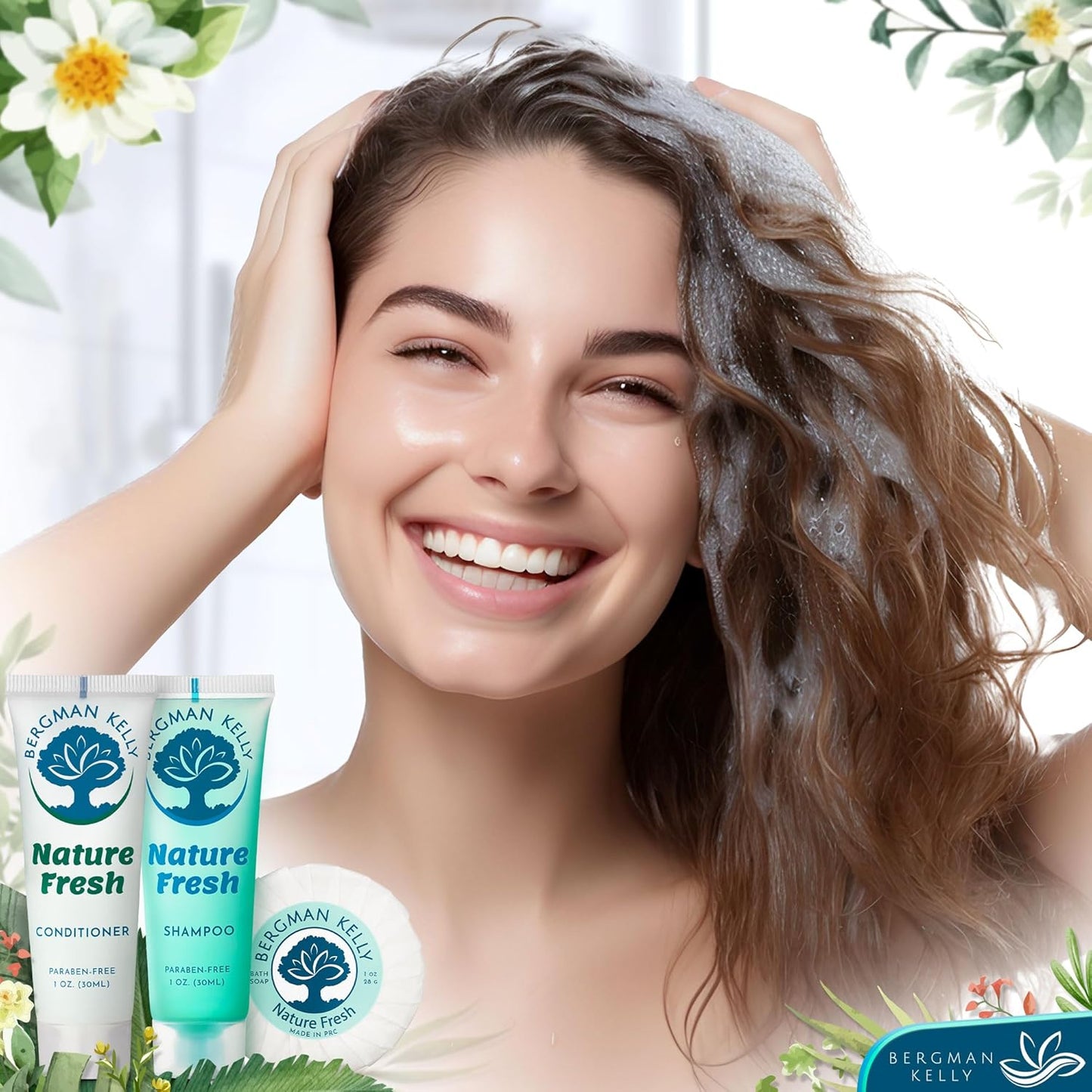 Bergman Kelly Round Hotel Soap Bars & Mini Travel Toiletries Set - Refreshing Shampoo & Conditioner | 1 oz Each, 150 Pieces