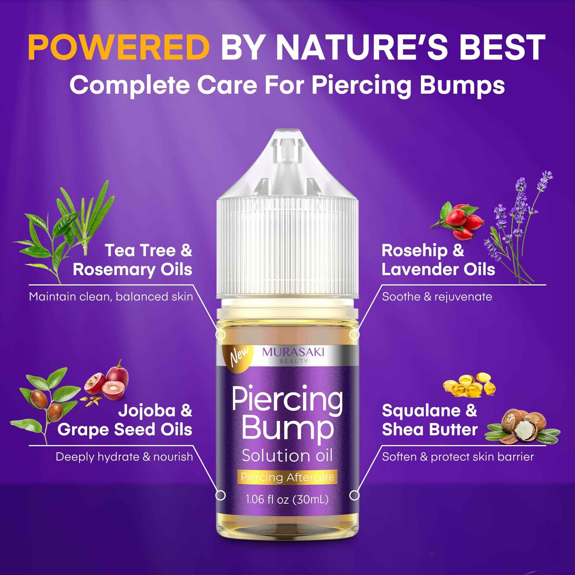 MURASAKI BEAUTY Piercing Bump Solution Oil, 1.06 fl oz, Aftercare Treatment (2 Pack)