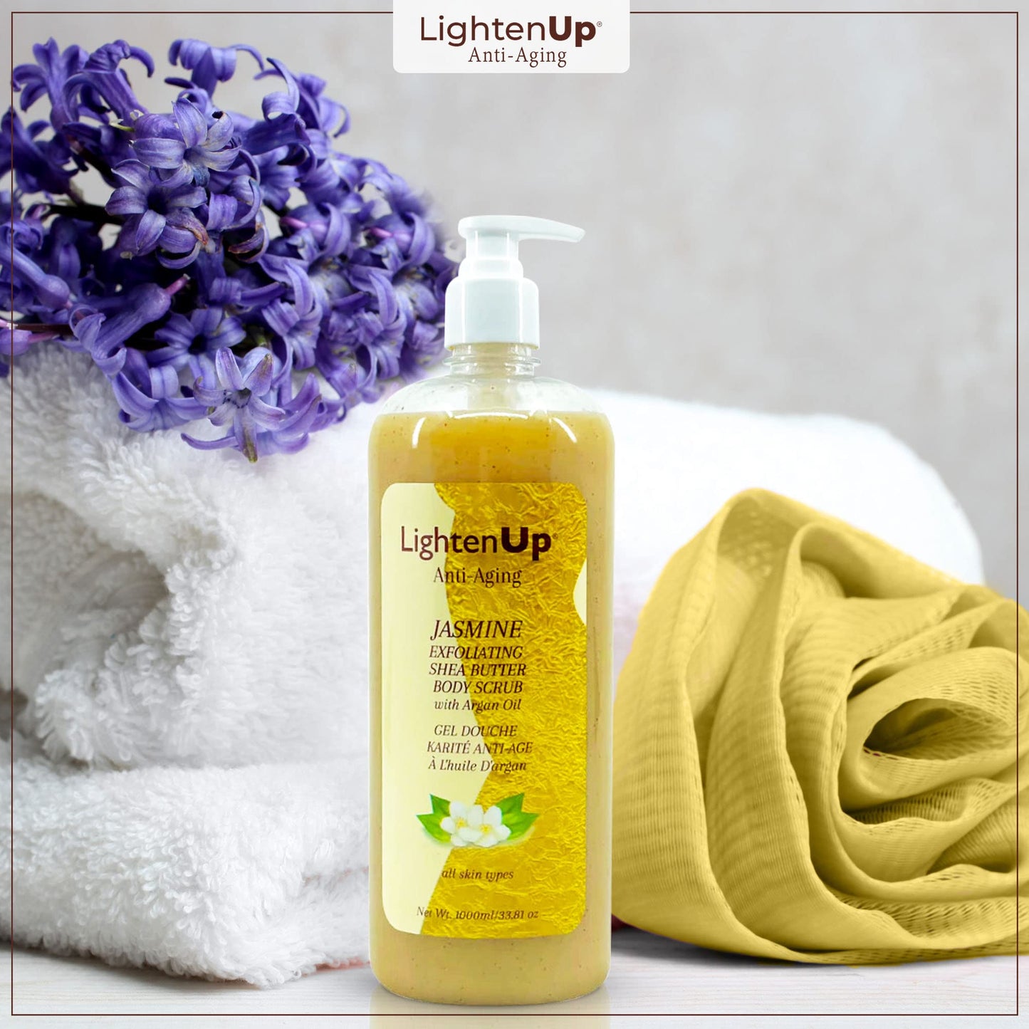 OMIC Lighten-Up LightenUp Exfoliating Body Wash - 33.8 Fl oz / 1000 ml - Formulated to Exfoliate and to Nourish Skin, with Shea Butter, Jasmine Oil Argan Oil