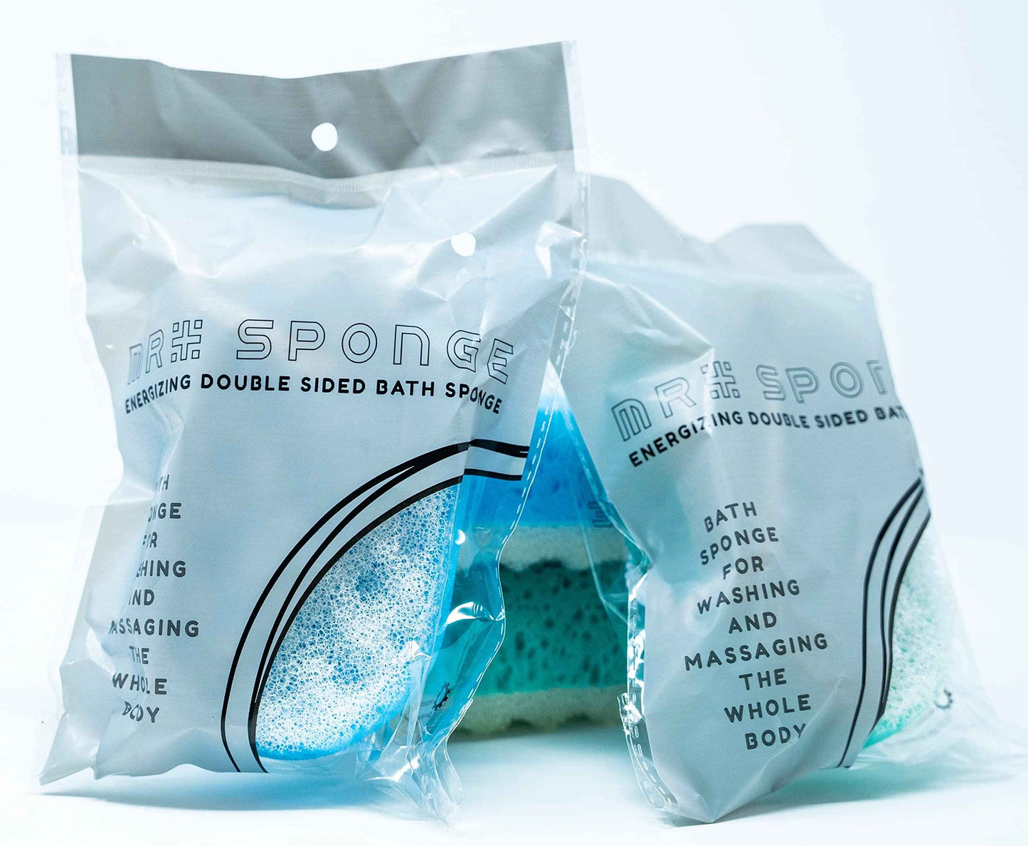 Scrubbing Bath Shower Body Sponge for Woman Man Kids -4 Pack- MR. Sponge Energizing Double Sided Bath Relaxing Massage Scrubbing Body Scrubber Loofah Deep Cleansing Loofah Exfoliating Body Scrubber