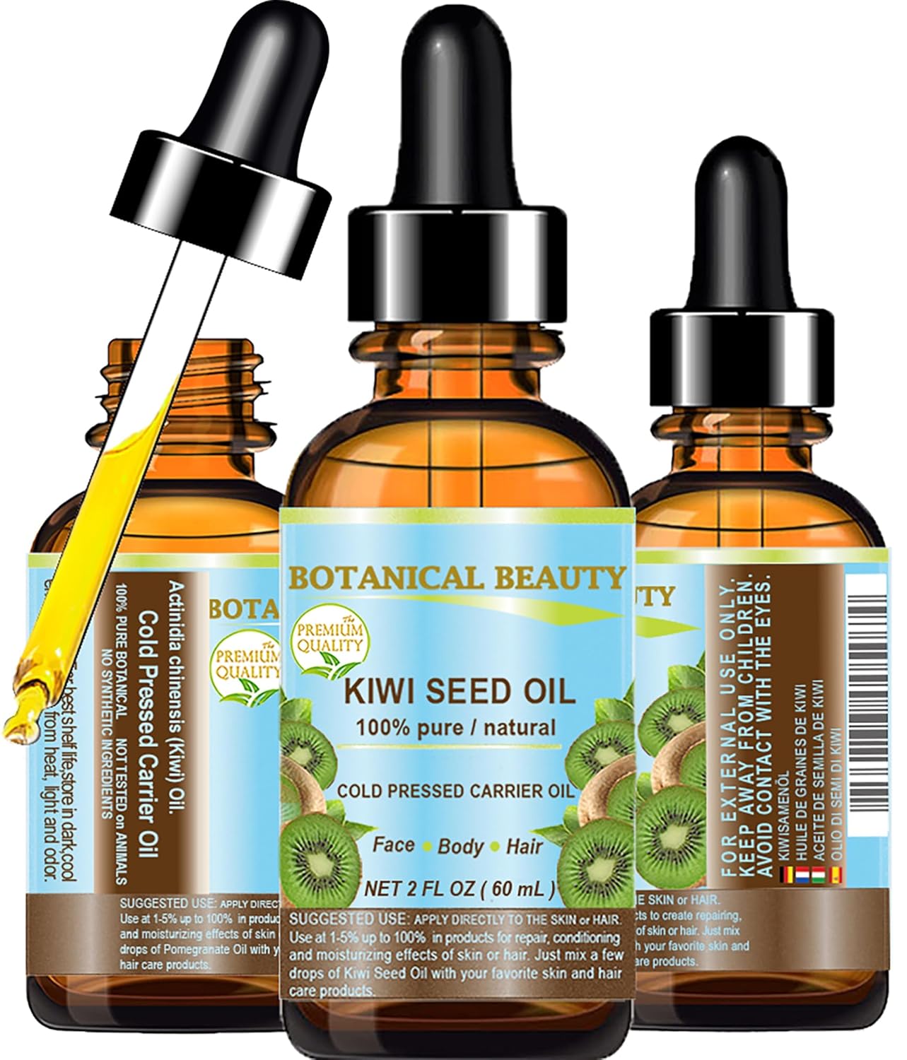 Kiwi Seed Oil - 100% Pure Natural Cold Pressed Carrier Oil for Face, Skin, Hair & Nails | 2 Fl Oz