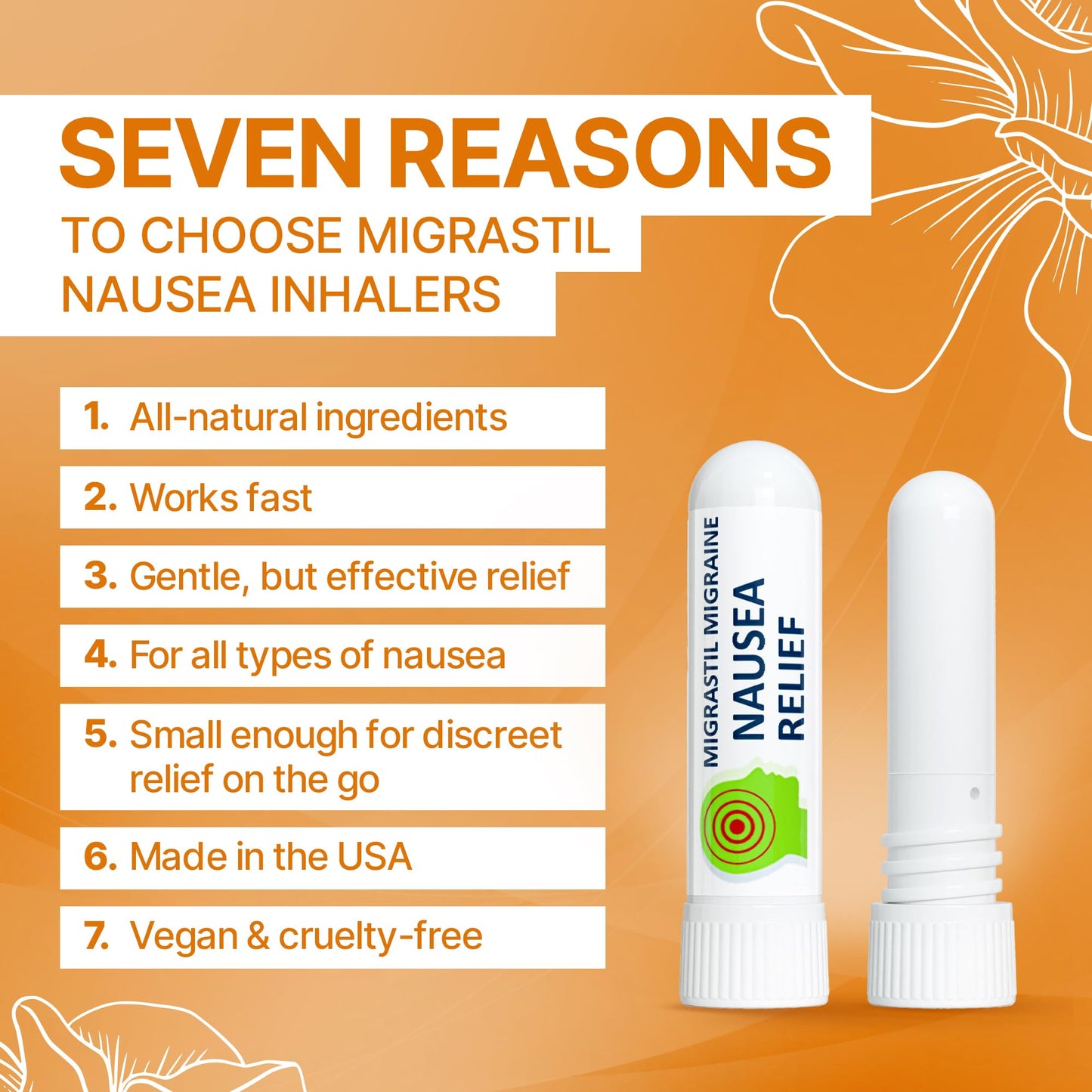 Basic Vigor Migrastil Nausea Inhaler (2-Pack) - Pocket Size Aromatherapy Stick for Queasiness - All Natural, Fast Acting Help