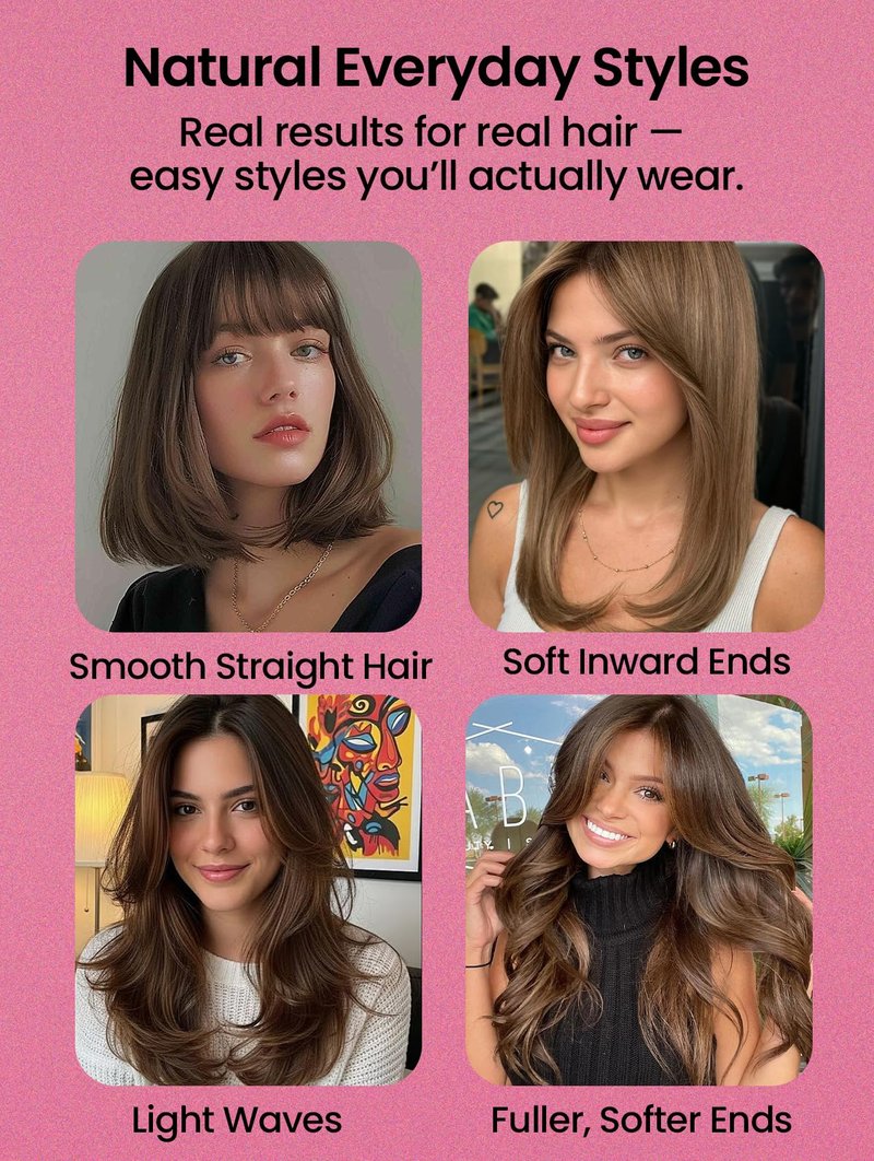 Infrared Thermal Brush 1.65”, 100M Negative Ions 2-in-1 Curling, Straightening & Smoothing Round Brush, 6 Heat Settings with LED Display, Lightweight Quiet, Dual Voltage, Auto Shut-Off, Pink Gift Box