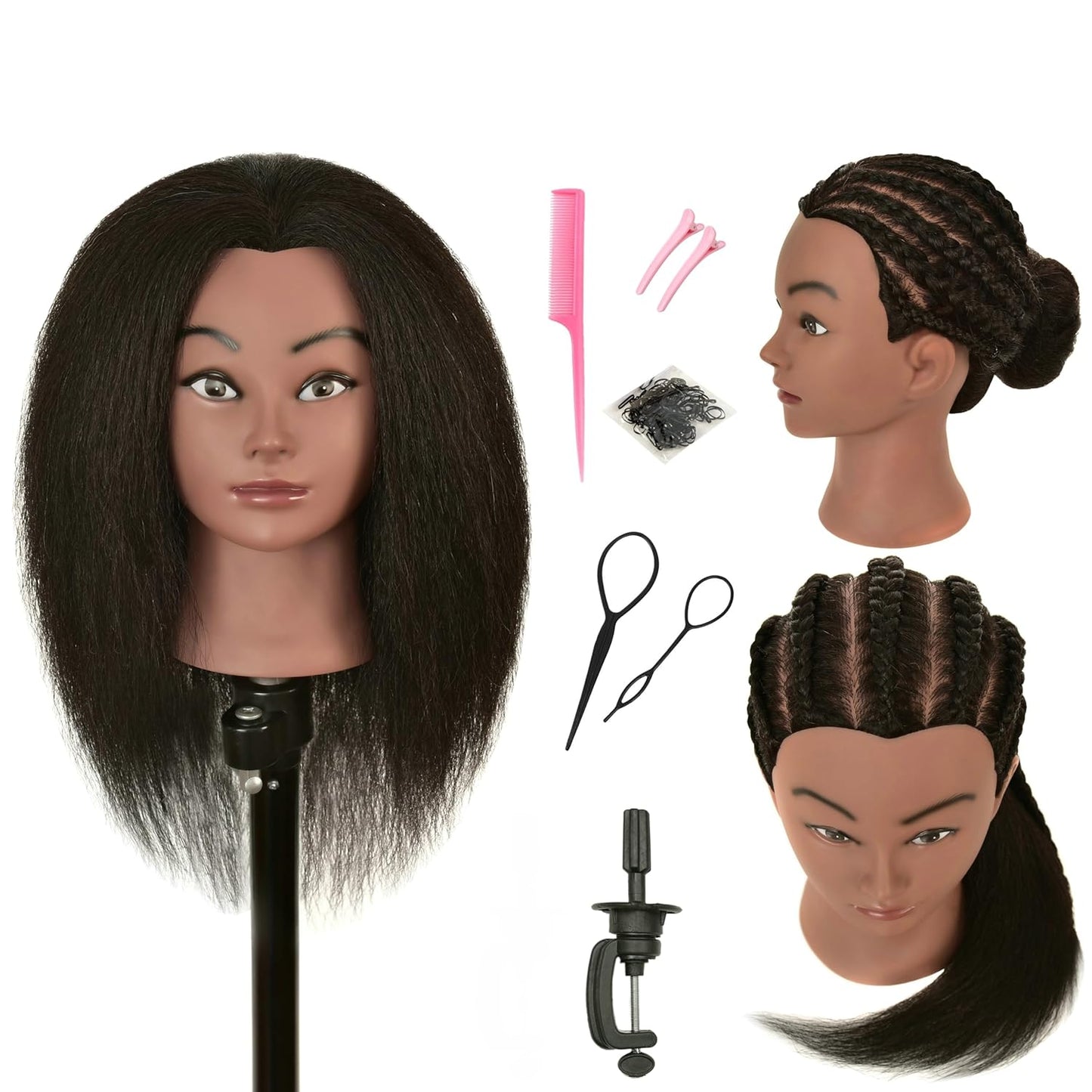 Real Human Hair Mannequin Head - Cosmetology Practice Doll with Stand for Braiding & Styling | 100% Authentic Hair