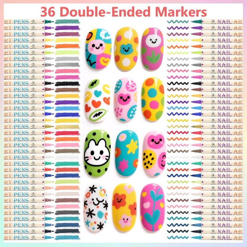 36 Colors Nail Art Pens Set, 3D Nail Polish Pens Quick-Drying Acrylic Paint Markers,For Nail Art Drawing Painting Nail Point Dotting Liner Pen, Nail Design Kit Manicure Tools Home & Salon DIY