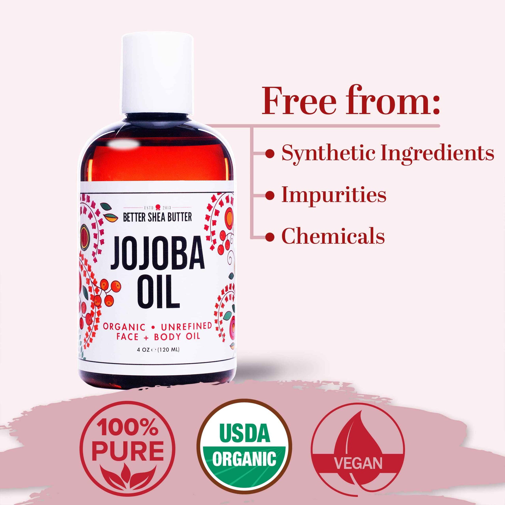 Better Shea Butter Organic Jojoba Oil | 100% Pure, Cold Pressed | Moisturize Face, Body & Hair Oil | Natural Massage Oil | 4 oz