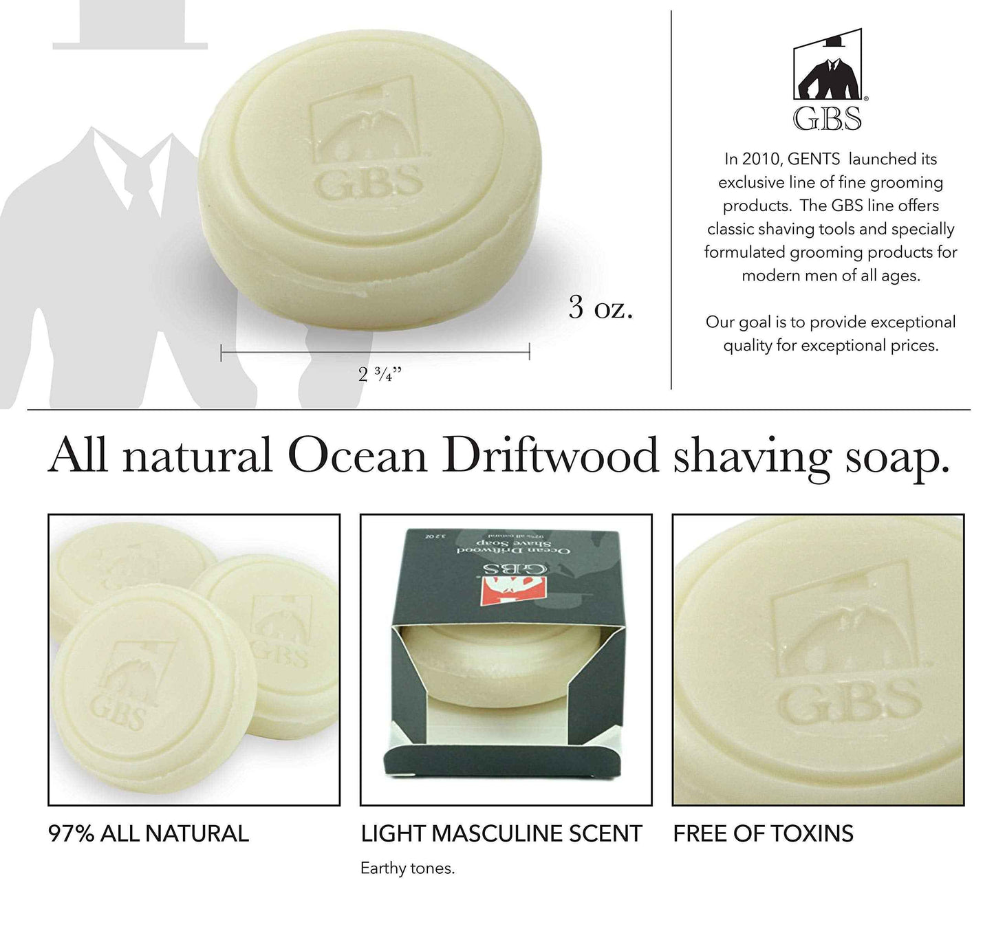 G.B.S Heavy Duty Ceramic Shaving Bowl/Mug Strong Pommel Handle -3 Oz All Natural Soap Included, Accessory for Soaps and Creams- for Wet Shave Lovers (Ivory)