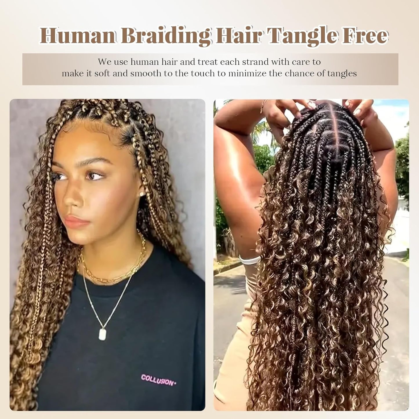 Human Braiding Hair - Ombre Blonde Curly Bulk 100G | 14 Inch Water Wave Braids, 2 Bundles