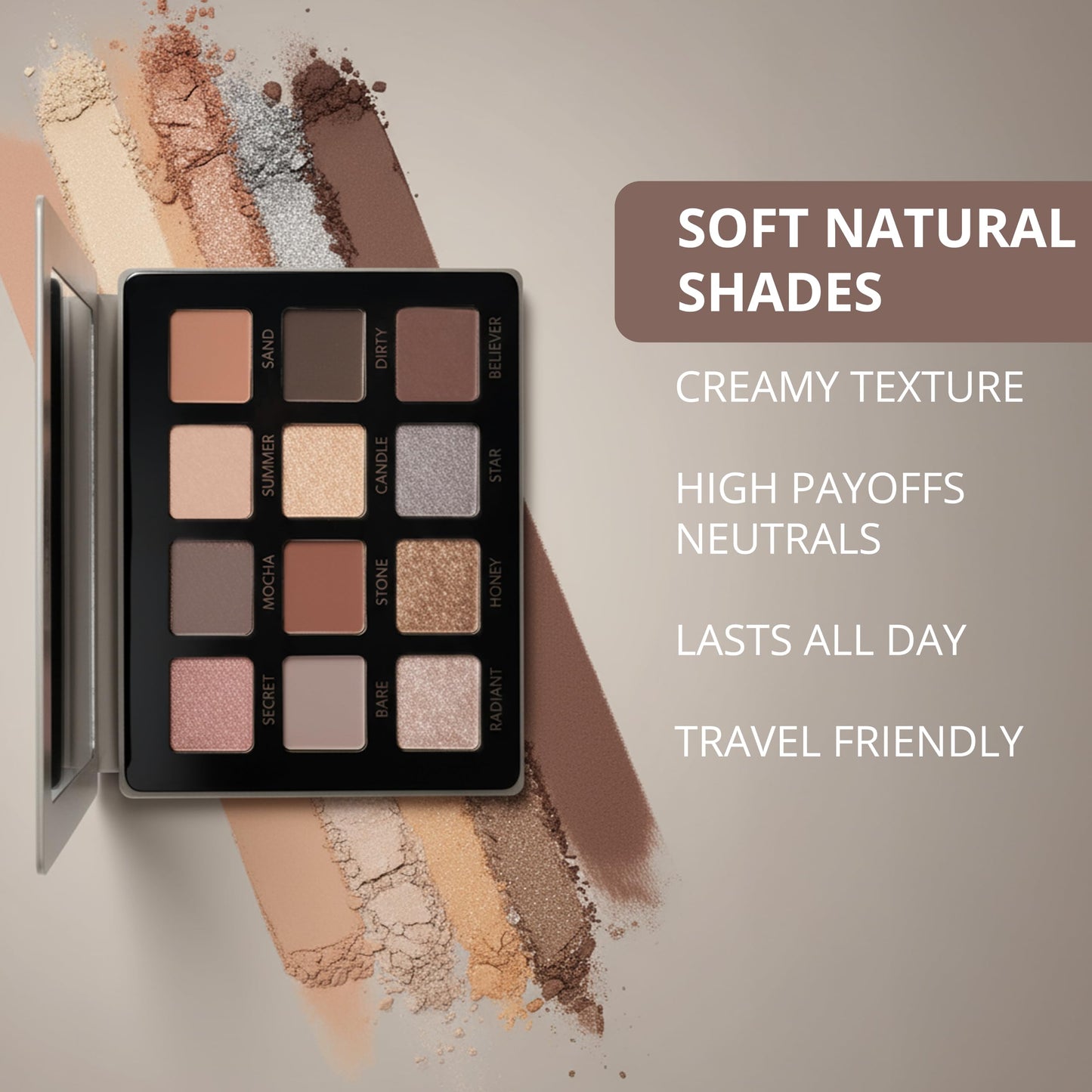 Lamora Attraction Eyeshadow Palette - Soft Warm Brown Shimmer Matte Shades