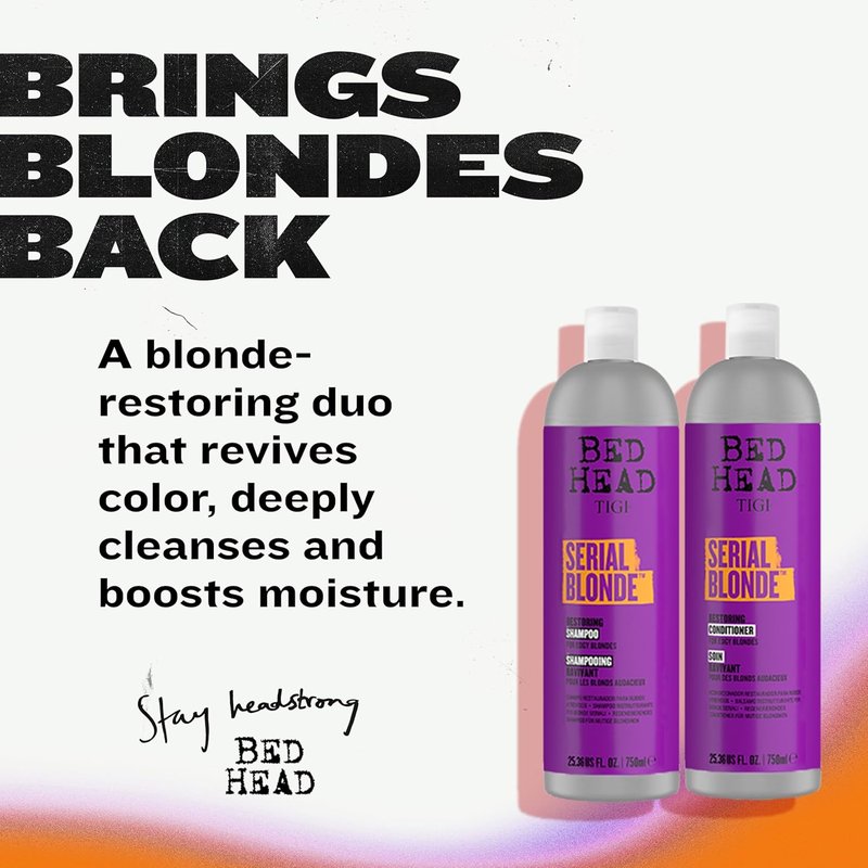 TIGI Bed Head Serial Blonde Shampoo & Conditioner Set - Restores Damaged Blonde Hair | 25.36 fl oz, 2 Pack