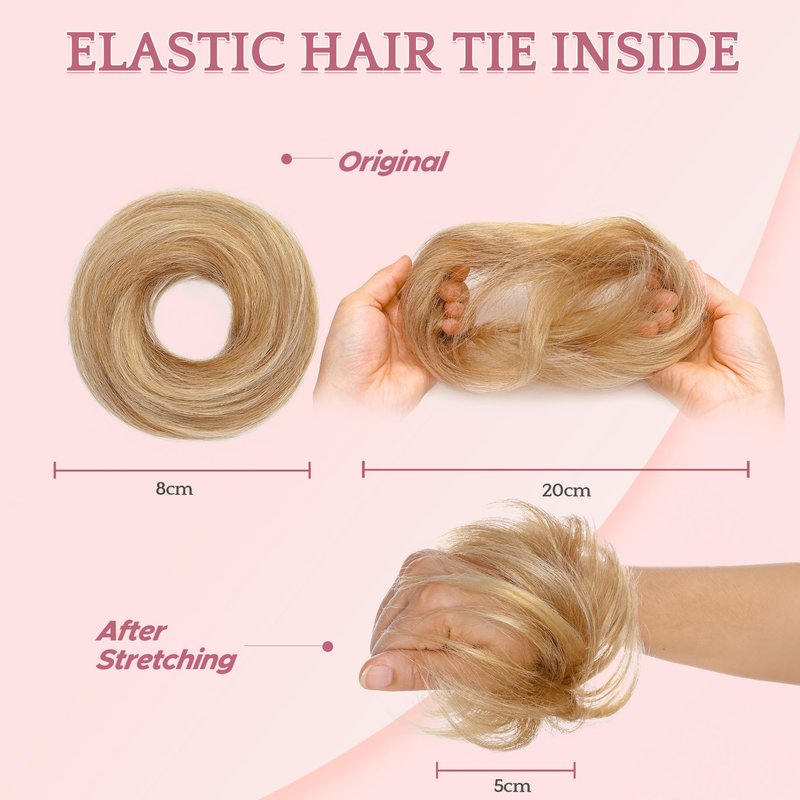 SEGO SEGOHAIR Hair Bun 100% Human Hair Natural Stright Messy Bun Hair Piece with Elastic Scrunchie for Women & Girls- 2 PCS Medium Brown