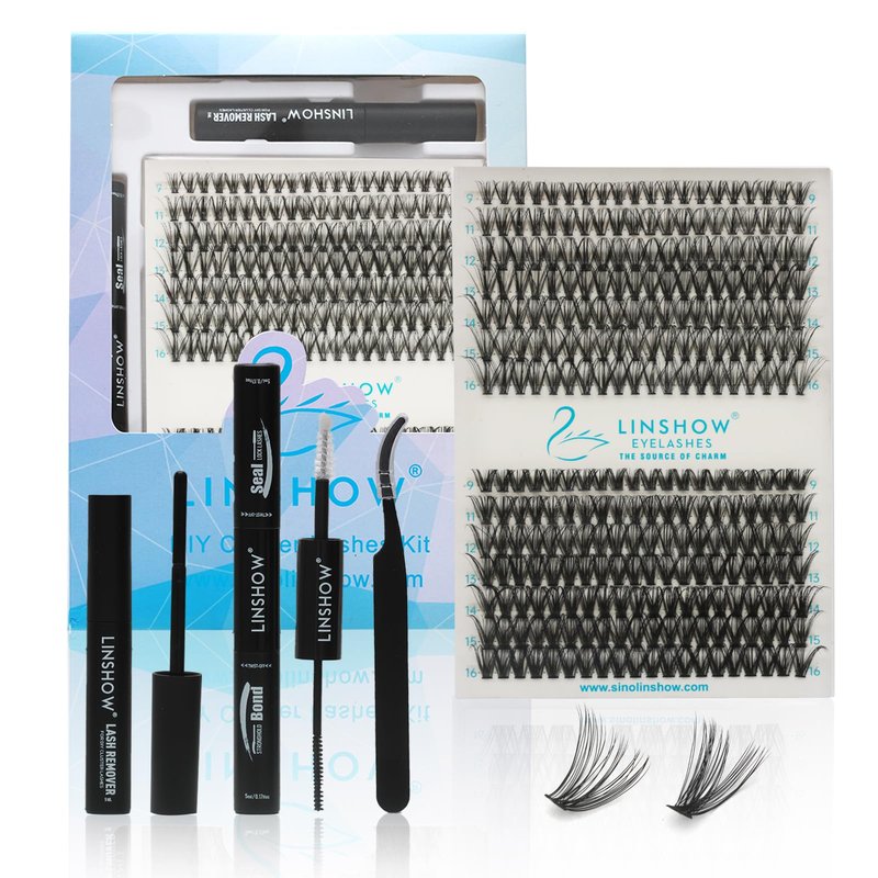 LinShow Lash Clusters Kit Mix 9-16mm Volume Soft Natural Cluster Lashes DIY Individual Eyelash Extensions Kit With Seal Bond Remover Easy Self Application