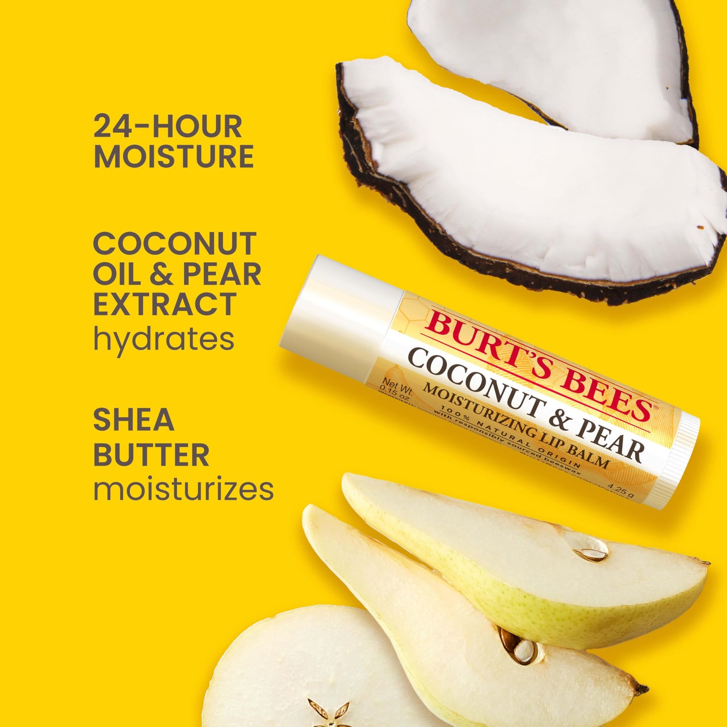Burt's Bees Mothers Day Gifts, Lip Balm - Coconut and Pear, Lip Moisturizer With Responsibly Sourced Beeswax, Tint-Free, Natural Origin Conditioning Treatment, 2 Tubes, 0.15 oz.