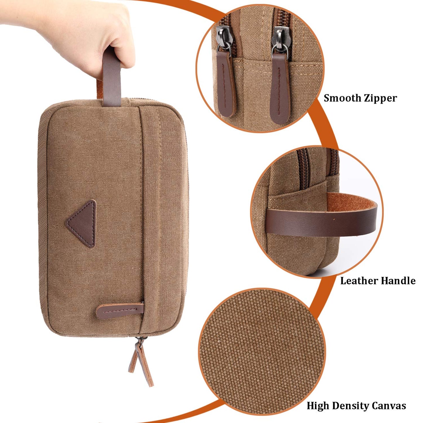 Mactso Men's Toiletry Bag, Vintage Canvas Leather Travel Dopp Kit with 2 Compartments, Heavy Duty Zipper, 9.5x5.5x4 Inch Retro Shaving Makeup Organizer for Business Travel Gym Camping (Coffee)