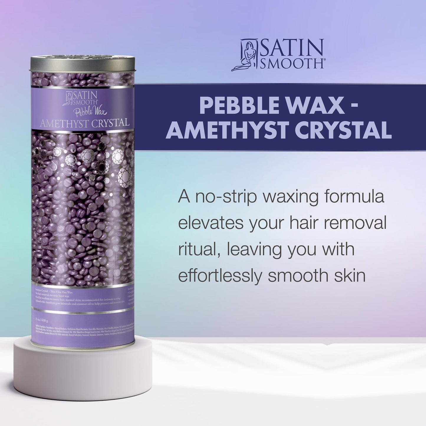 Satin Smooth Pebble Amethyst Crystal Hard Wax Beads – Professional Hair Removal for Sensitive Skin, Strip-Free Formula for Face & Body Waxing, 23 oz