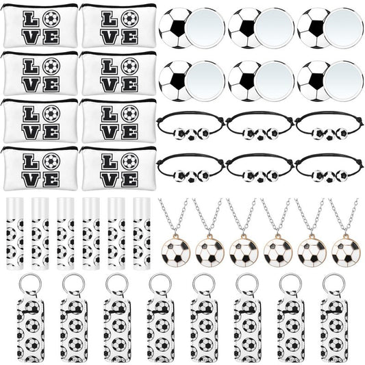 Yeyeplum 72 Pcs Soccer Team Gifts Party Favors Include 12 Makeup Bags 12 Lip Balm 12 Lip Balm Holder 12 Necklace 12 Adjustable Bracelet 12 Mirrors for Soccer Lovers Players Party Supplies