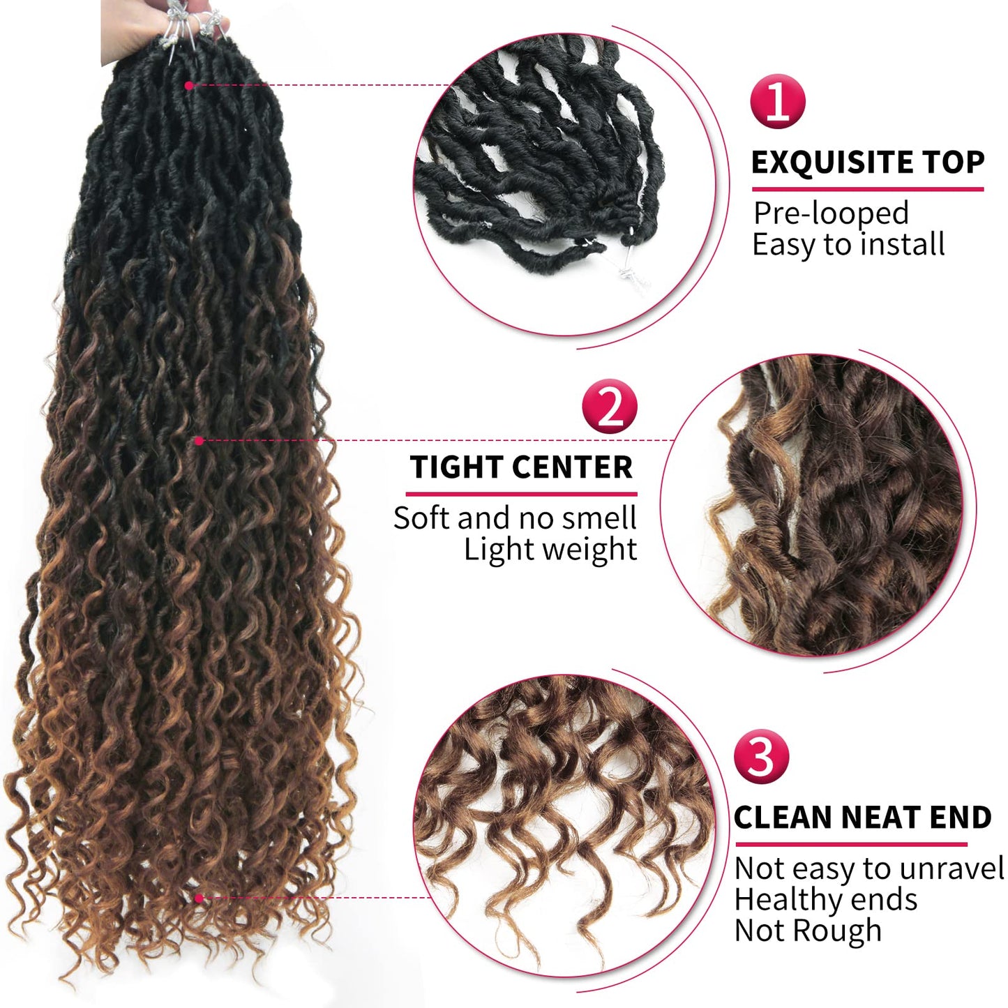 8Packs Goddess Locs Crochet Hair 18Inch Crochet Locs,Boho Faux Locs With Curly Ends River Hippie Locs Bohemian Locs Crochet Braids(1B/4/30, 18inch(Pack of 8))