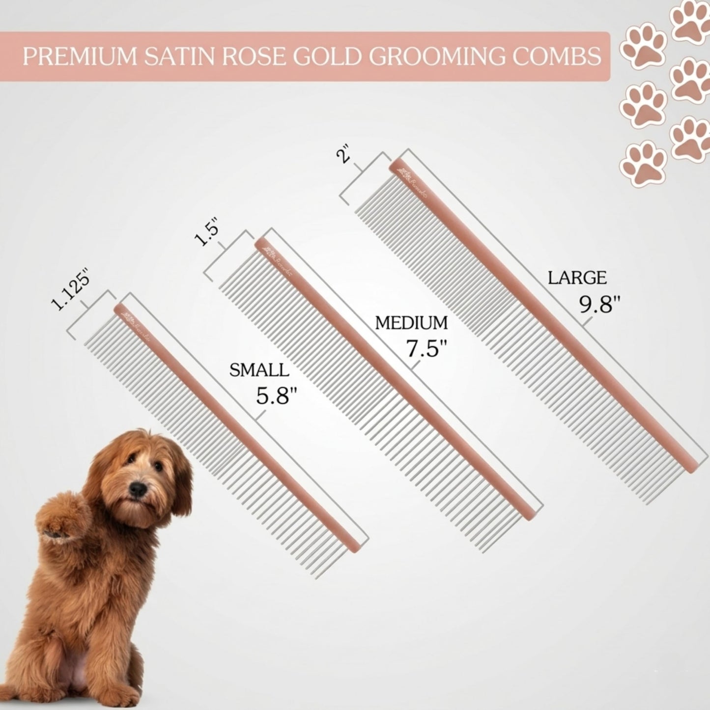 Kenchii Premium Satin Rose Gold Grooming Combs (Small)