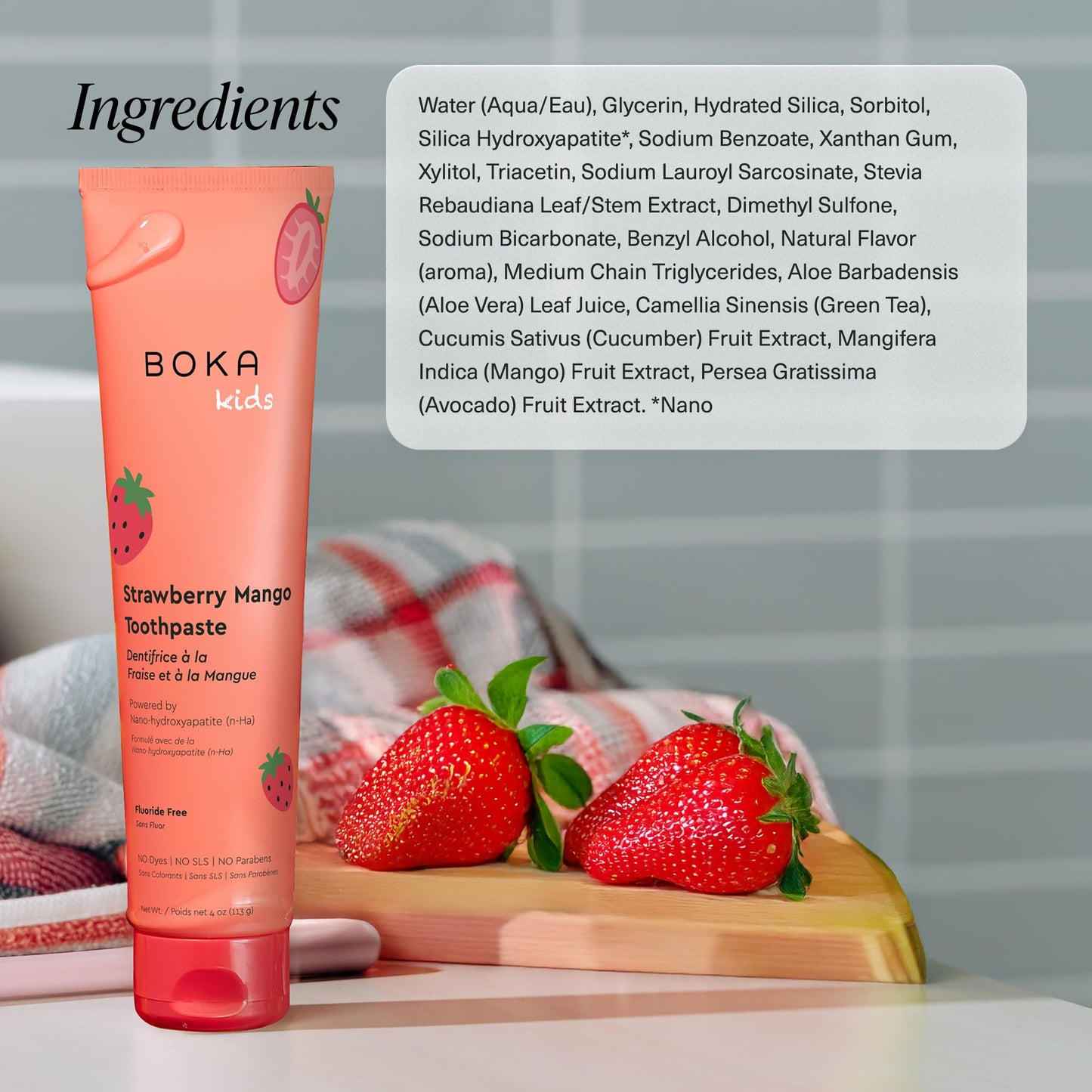 Boka Fluoride Free Toothpaste Nano Hydroxyapatite Toothpaste - Strawberry Mango Flavor, 4 oz 3Pk