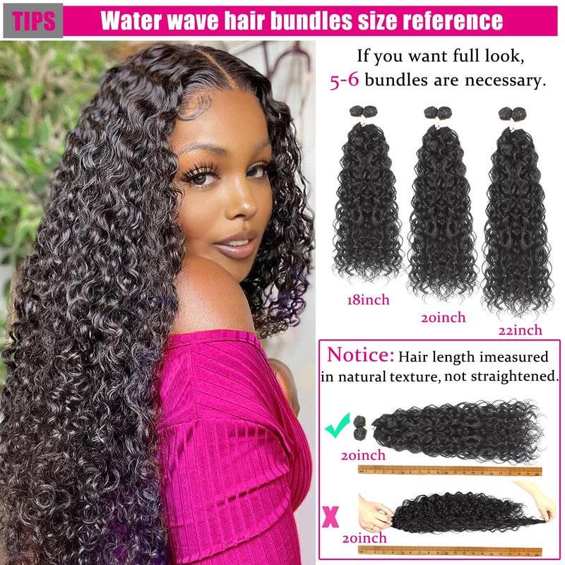 UENOKIPS Water Wave Hair Bundles 100% Pure Protein Silk Curly Bundles 18 20 22 Inch 6 Bundles 310g Synthetic Soft Natural Look Human Hair Feel Wet and Wavy Hair Extensions Natural Black