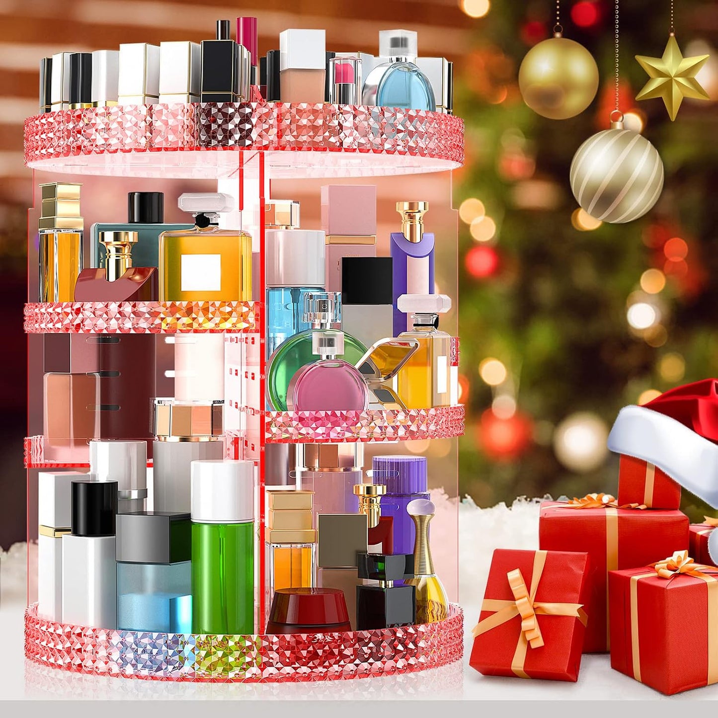 Famitree Pink 360 Makeup Organizer Carousel, Organizador De Perfumes, Acrylic Make Up Organizer, Large 7 Layers 360 Makeup Organizer, Fits Makeup Brushes, Lipsticks, Bathroom, Vanity, Plus Size Pink