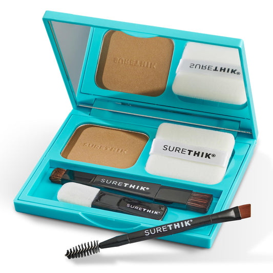 SURETHIK 4-in-1 Premium Hairline Powder Kit - Conceal Thinning Hair, Root Touch-Up, Highlight Refresher & Eyebrow Enhancer for Men and Women (Dark Brown)