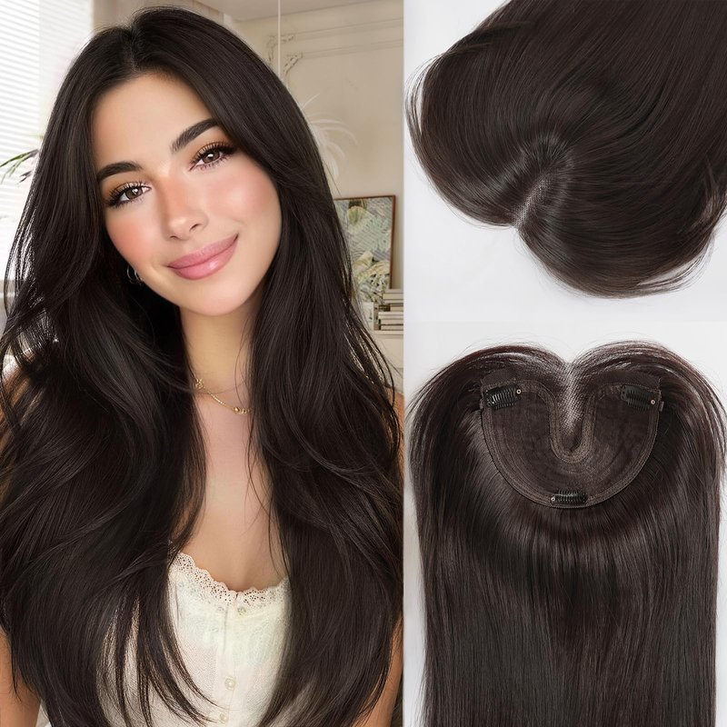 Isaic Hair Toppers for Women with Thinning Hair, 24 Inch Synthetic Clip in Topper Hair Extensions with Adjustable Band, Layered Wiglet Adds Volume and Natural Coverage (Dark Brown)