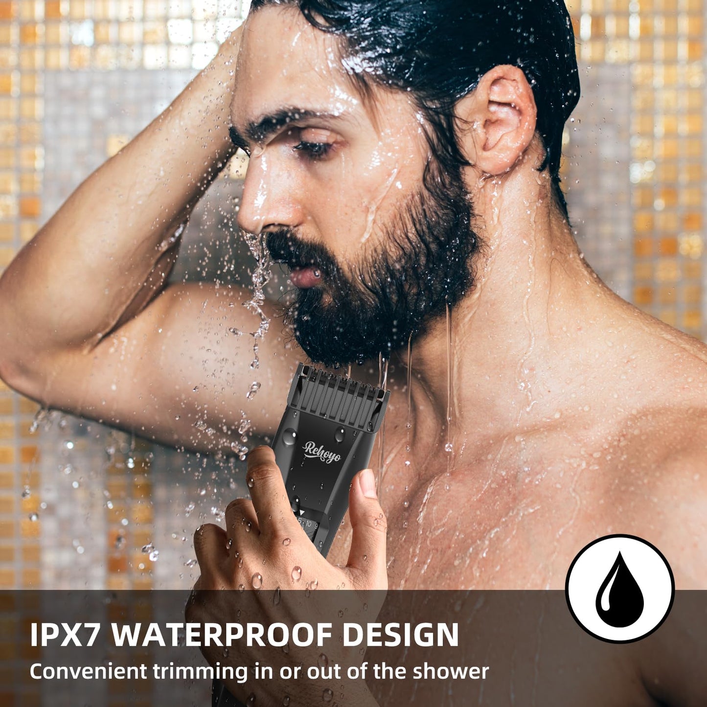 REHOYO Beard Trimmer for Men, Waterproof Hair Clippers with Stainless Steel Blades for Beard