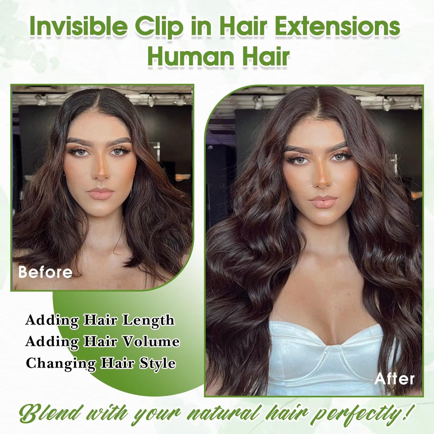 Dark Brown Clip in Hair Extensions Real Human Hair 16inch 8pcs/65g Lightweight Straight Remy Human Hair Clip in Extensions for Women Dark Brown Seamless Human Hair Extensions Clip ins Double Weft
