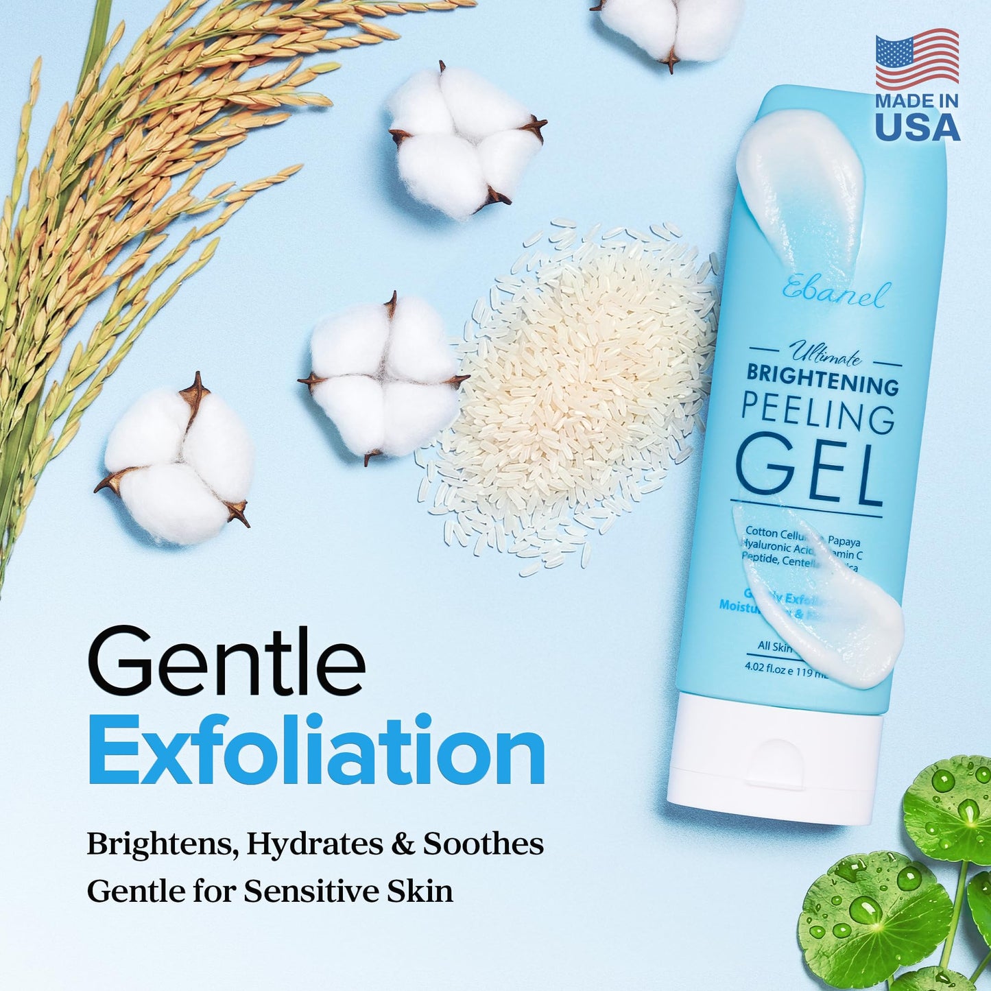 Ebanel 2-Pack Brightening Peeling Gel with Cotton Cellulose, Rice, Papaya, Centella, Hyaluronic Acid for Face and Body, Gentle Exfoliating Face Scrub Gel Peel Wash Pore Cleanser Minimizer Exfoliator