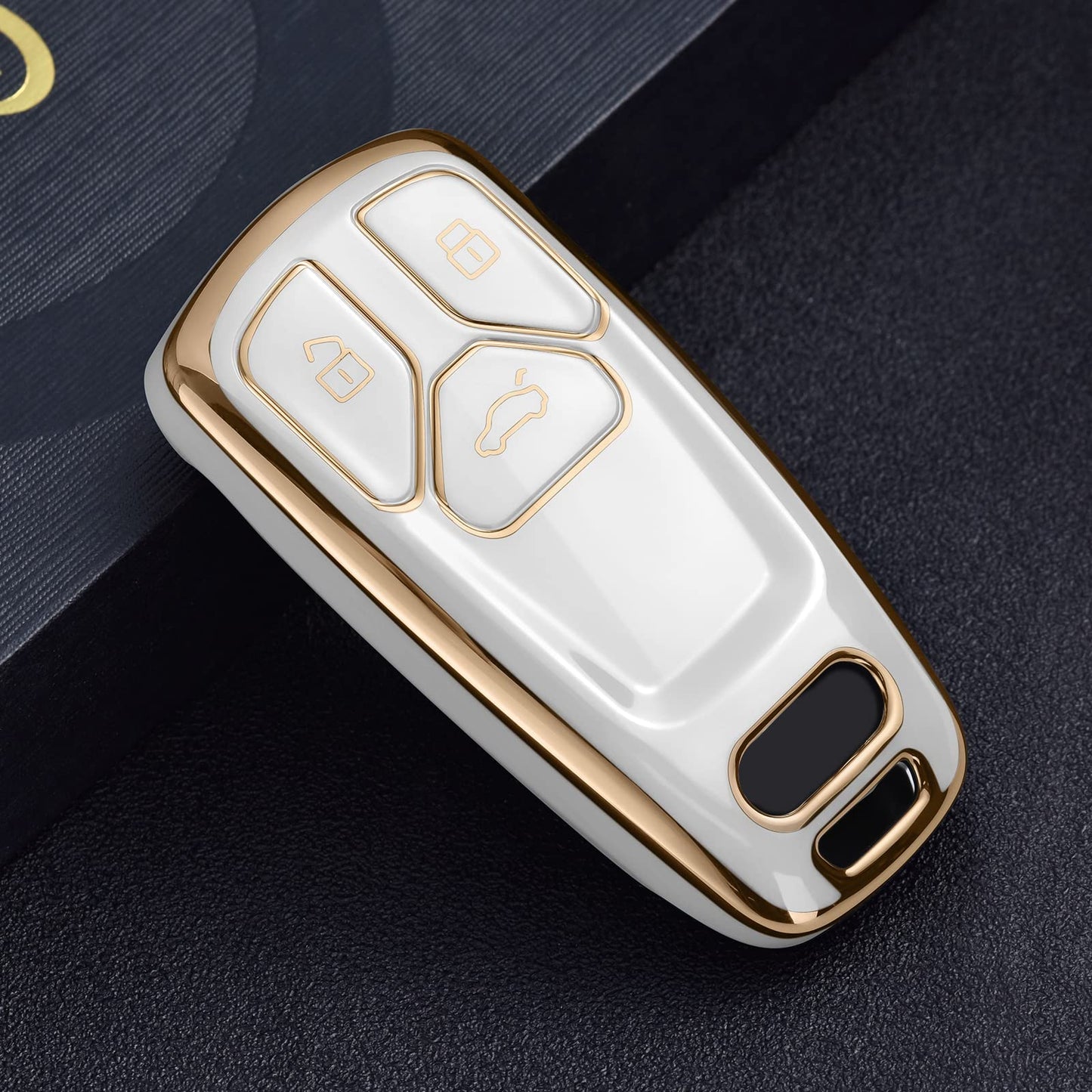 ELOHEI for Audi Key Fob Cover, Premium Soft TPU 360 Degree Full Protection Key Case Accessories Compatible with Audi A4 Q7 Q5 TT A3 A6 SQ5 R8 S5 Smart Key(Gold Edge White)