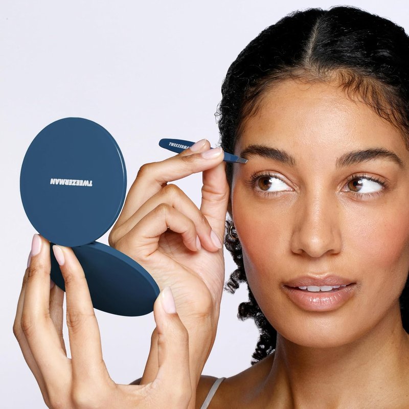 Tweezerman Brow Grooming Set | Slant Tweezer, Travel Tweezerette & Compact Mirror for Perfect Eyebrows