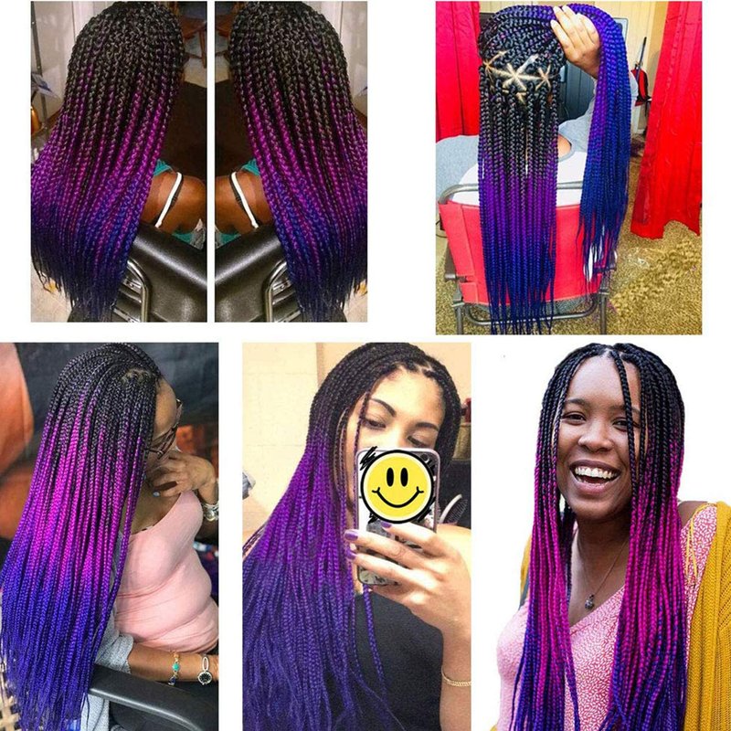 Goddess Box Braids Crochet Hair - 30 Inch Ombre Prelooped Braids for Black Women | 6 Packs 1B/Purple/Blue