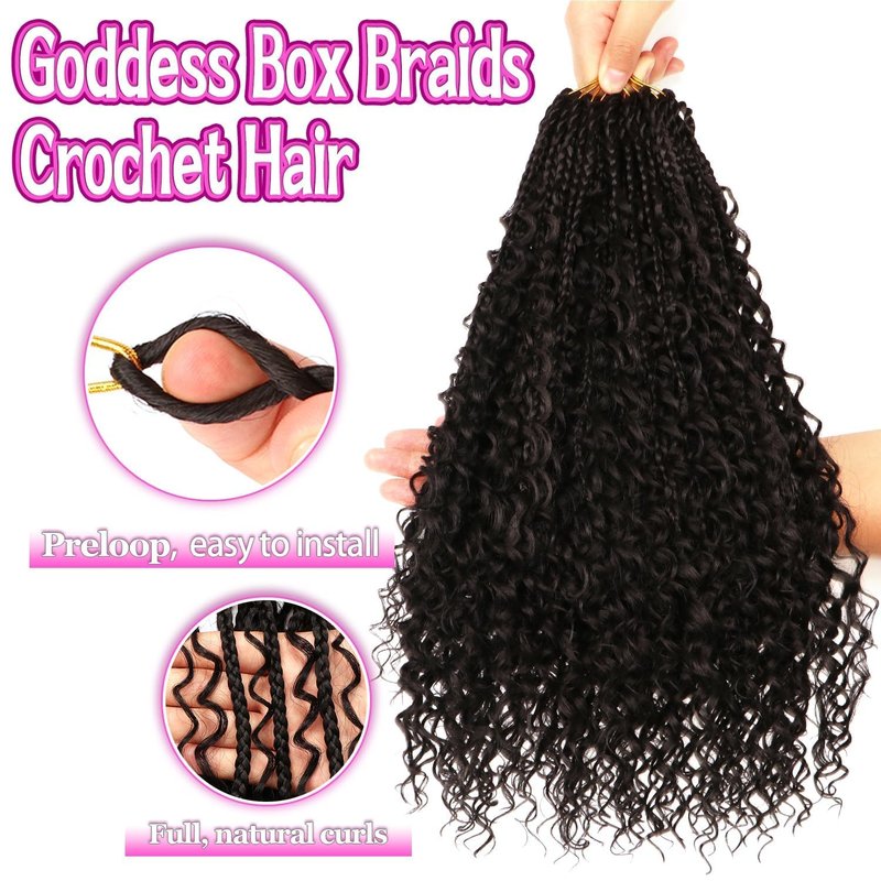 Goddess Boho Box Braids Crochet Hair-8 Packs 18 Inch Crochet Box Braids for Black Women Pre Looped (1B#, 18 Inch(Pack of 8))
