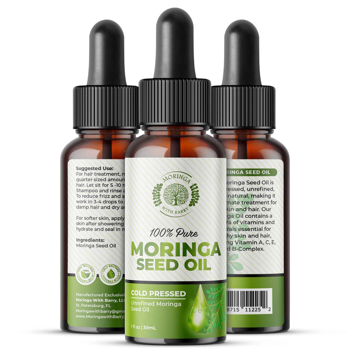 Moringa Seed Oil – 100% Pure, Cold-Pressed & Virgin, Unrefined Non-GMO Vegan Oil, Ultra-Hydrating Moisturizer for Dry Skin, Damaged Hair & Body, Anti-Aging, Ideal Carrier Oil
