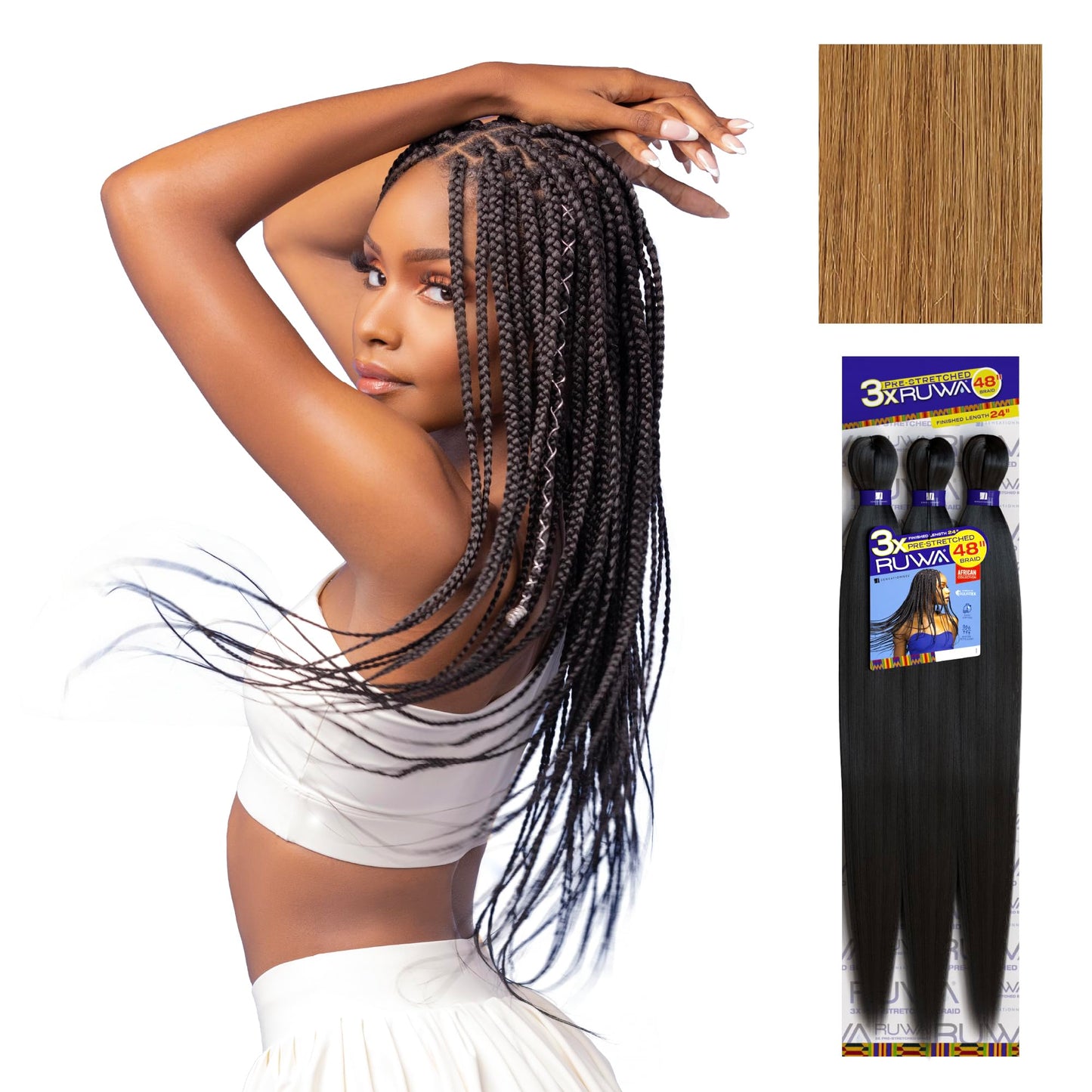 Sensationnel Ruwa prestretched braiding hair - 3x 48 inch water repellent kanekalon fast dry synthetic sports itch free (5 pack, 27 HONEYBLONDE)