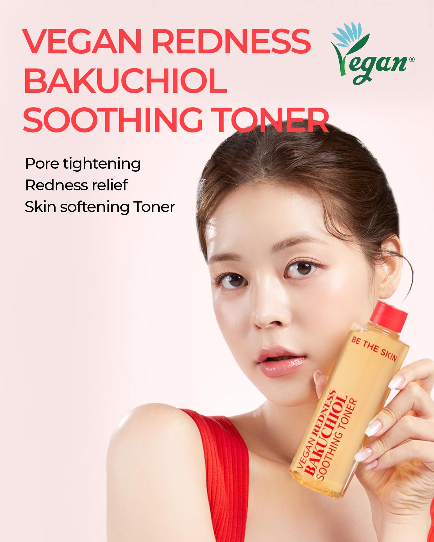 BE THE SKIN Vegan Redness Bakuchiol Soothing Toner - Ectoin + 7-Type Hyaluronic Acid, pH 5.5, Helps Calm Look of Redness & Support Skin Barrier, Alcohol-Free | Korean Face Toner 8.45 fl oz