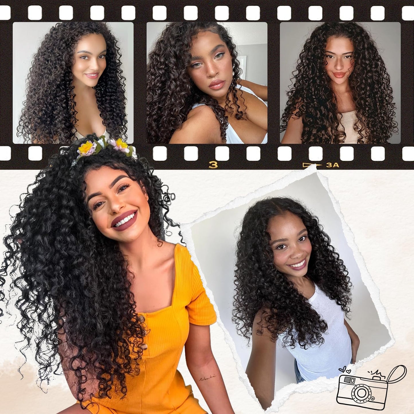 Curly Clip in Hair Extensions,Molefi 6PCS Curly Clip Ins for Women 20 Inch Deep Wave 100% Pure Protein Silk Hairpieces for Bridal Party Daily