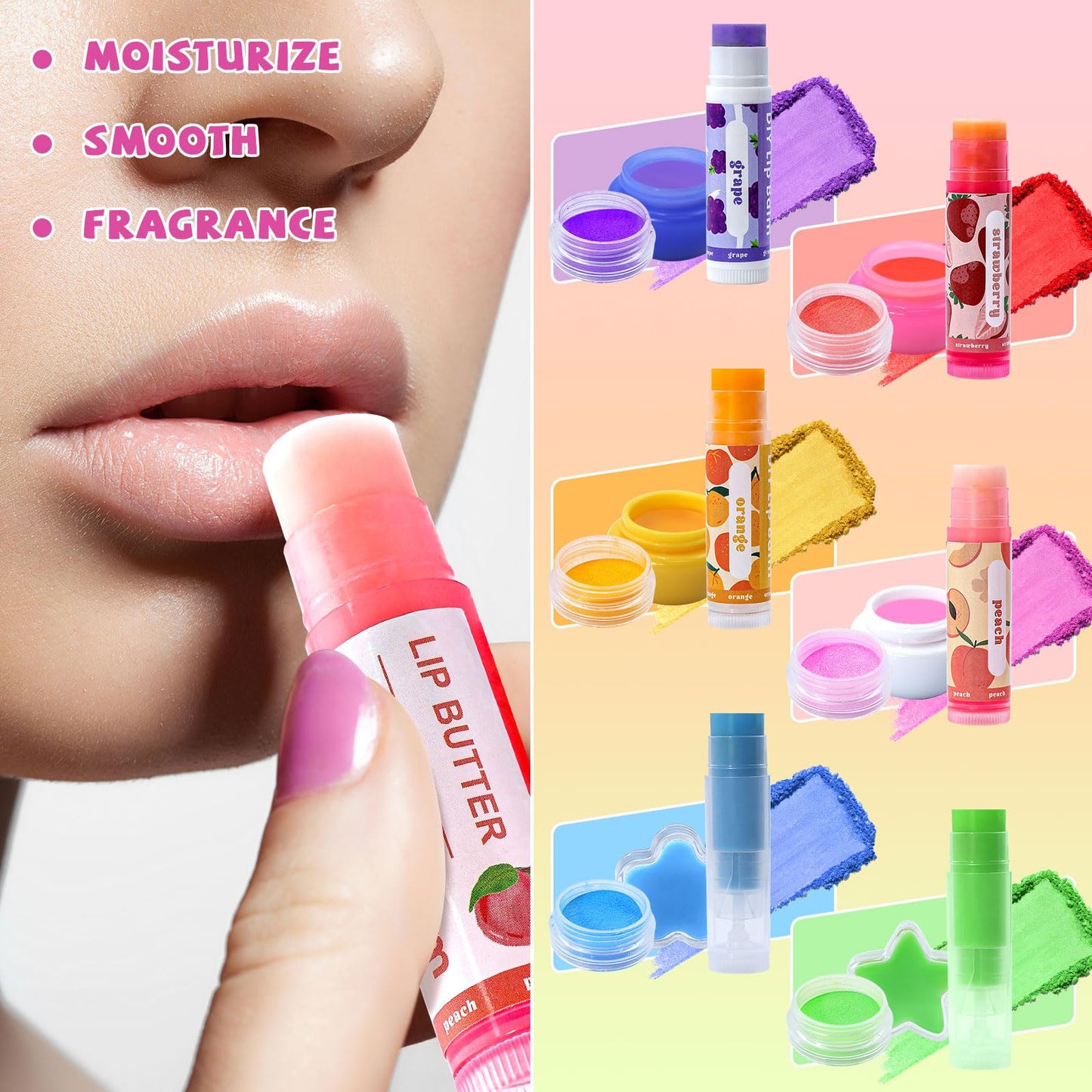 WhizToys DIY Lip Balm Making Kit Teen Girl Gifts Trendy Stuff Make Your Own Lip Gloss Set with Natural Beeswax, Shea Butter,Sweet Almond Oil,24 PCS Lip Blam Containers